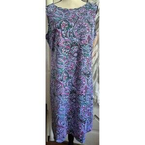 Talbots Sleeveless Sheath Dress Purple Green Paisley Size M Scalloped Neck